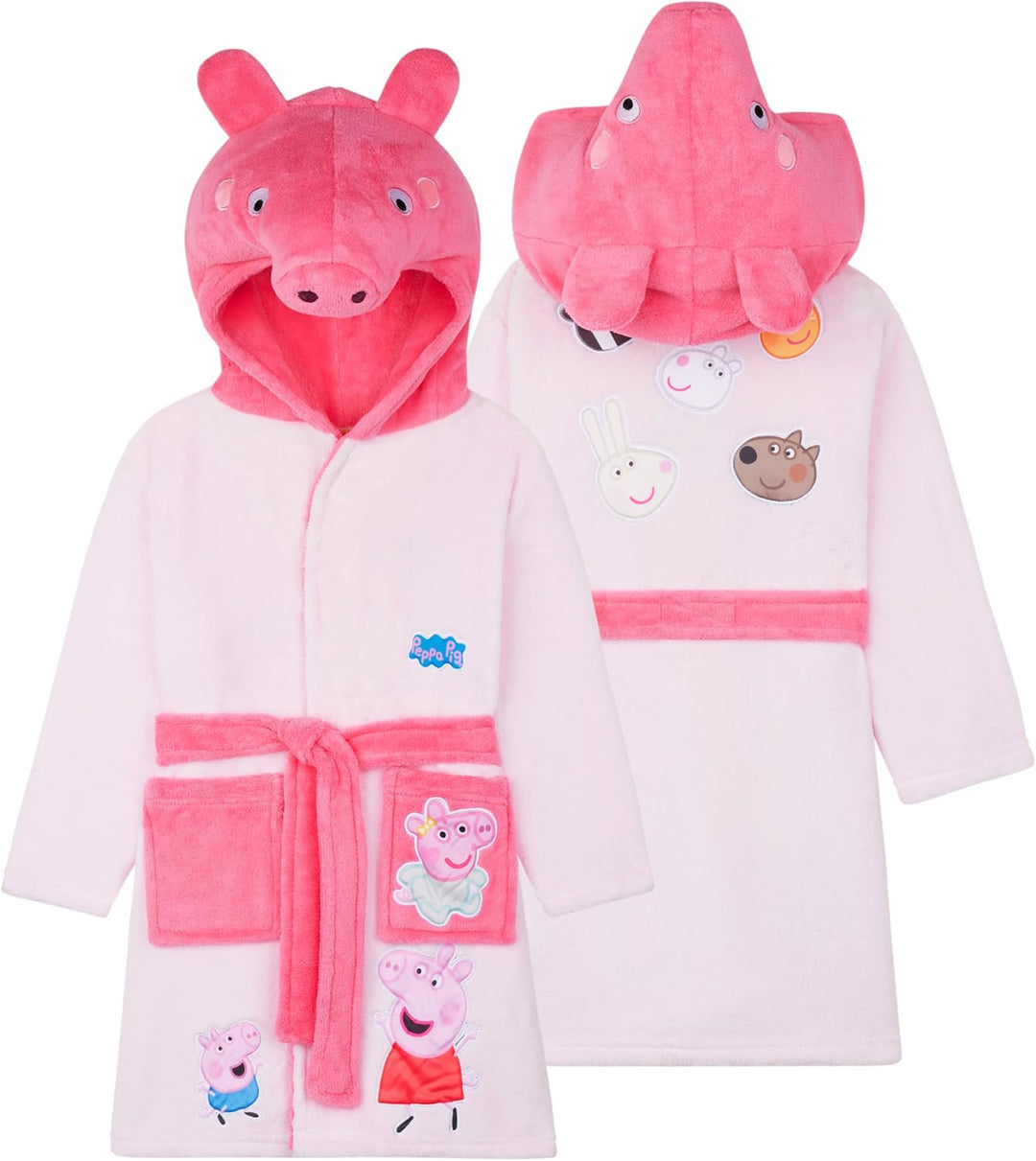 Peppa Wutz 3D Bademantel für Kleinkinder &amp; Mädchen, Weicher Fleece Morgenmantel mit Kapuze, Geschenk