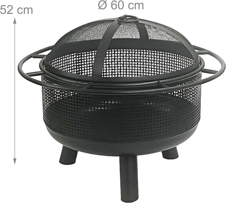 Relaxdays Feuerschale mit Funkenschutz, HD: 52x60 cm, Schürhaken, Garten & Terrasse, Outdoor Feuerst