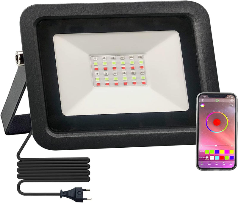 RGB LED Strahler 50W, Smart Farbwechsel LED Fluter, Bluetooth APP Steuerung Musik Rhythmus Atmosphär
