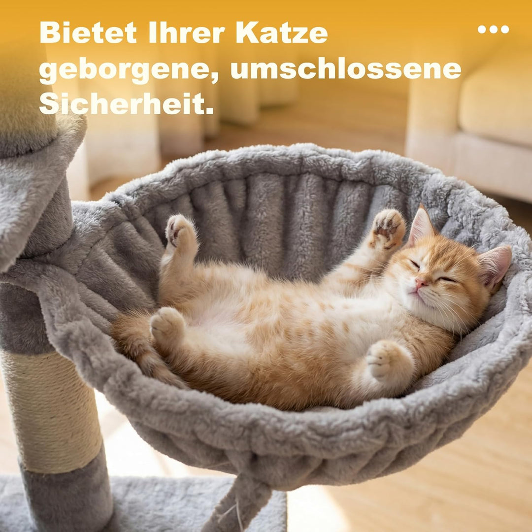Hey-brother Kratzbaum, 111 cm Katzenbaum mit Spielzeug, Katzenkratzbaum mit Plattform, Hängematte un