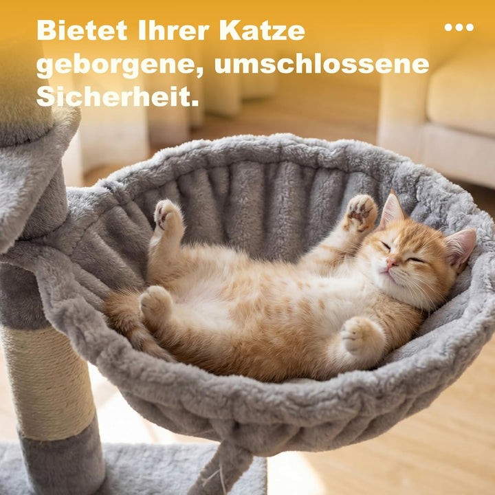 Hey-brother Kratzbaum, 111 cm Katzenbaum mit Spielzeug, Katzenkratzbaum mit Plattform, Hängematte un