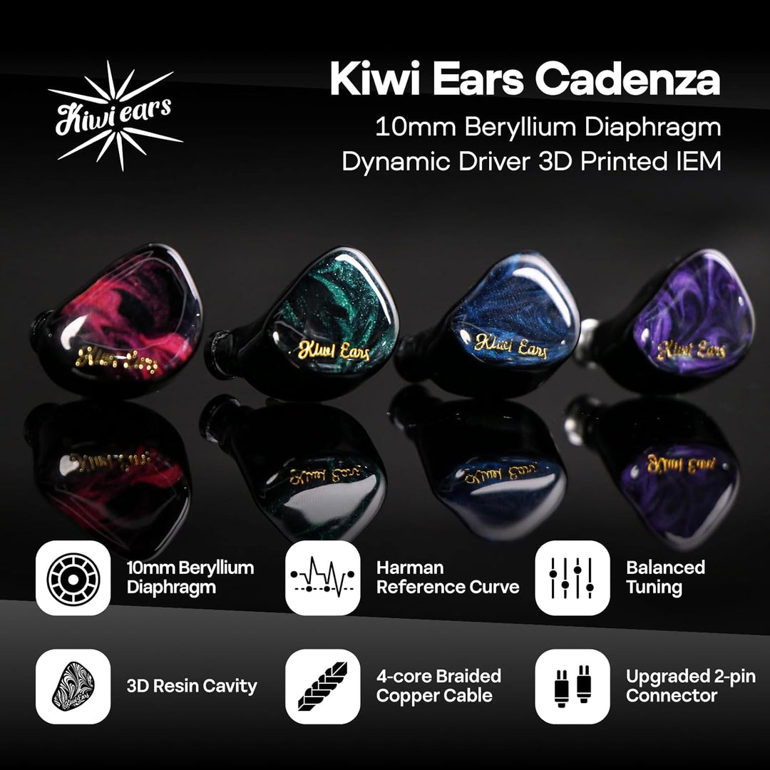 LINSOUL Kiwi Ears Cadenza 10mm Beryllium Dynamic Driver IEM 3D Printed with Detachable Interchangeab