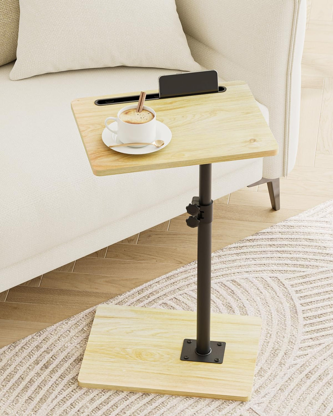 Apetaccat Beistelltisch C-Form, 360°Rotierend Couchtisch Klein, Höhenverstellbar Sofatisch,40x30x(45