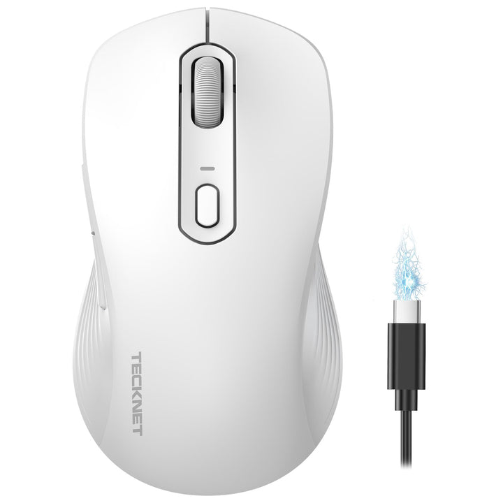 TECKNET Bluetooth Maus, PC Maus Kabellos, Wiederaufladbar Computer Maus 4800 DPI, (BT 5.0/3.0+2.4 GH