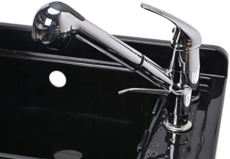 VBChome Ausgussbecken mit Armatur 50 x 34 x 21 cm Schwarz Ausziehbarer Armatur und Seifenspender Spü