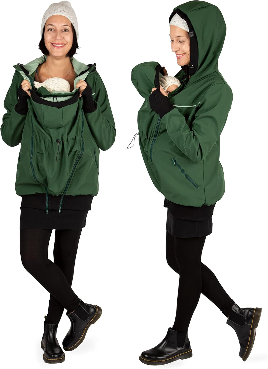 Viva la Mama 3in1 Softshell Tragejacke Baby Umstandsjacke Allwetter I JACKY L Waldgrün, L Waldgr&amp;