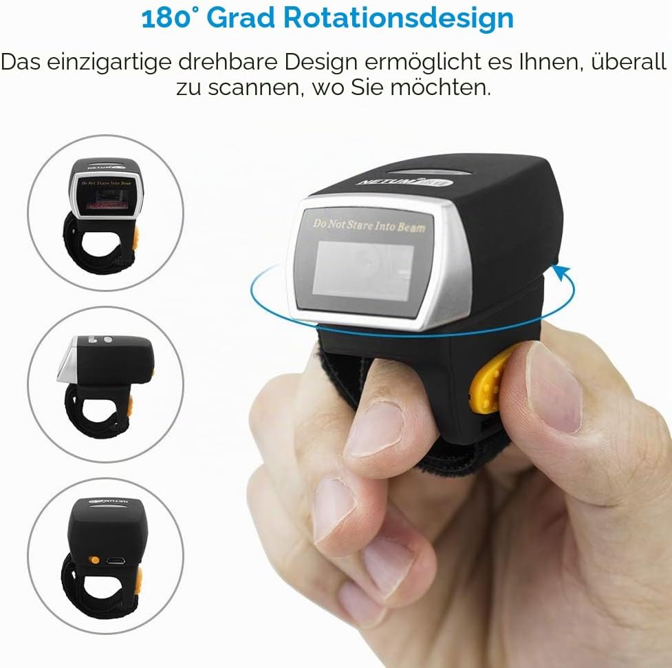NETUM Bluetooth 2D QR Mini-Barcode-Scanner für tragbaren Ring Wireless | kabelloser Handscanner präz