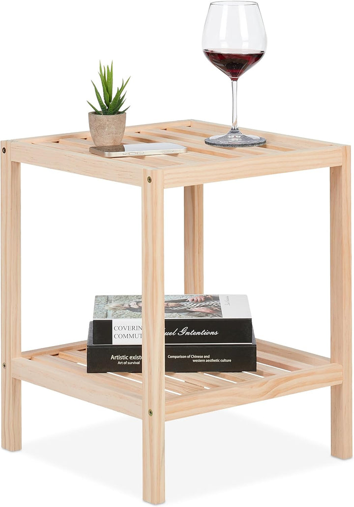 Relaxdays Beistelltisch, Holz, HxBxT: 50 x 40 x 40 cm, Wohnzimmertisch mit 2 Ablagen, quadratischer