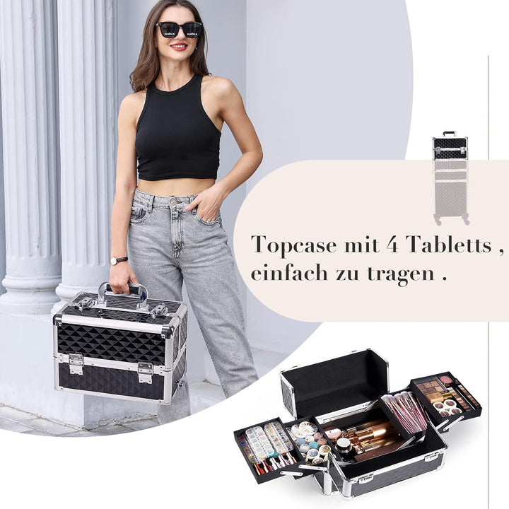 Kosmetikkoffer Trolley 4-in-1 Kosmetikkoffer Gross Kosmetik Trolley Make up Koffer Schminkkoffer mit