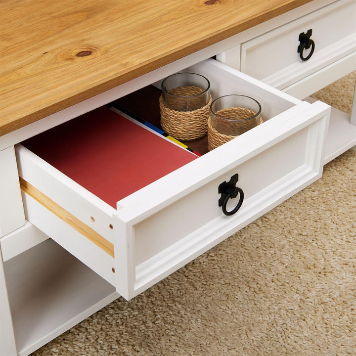 CARO-Möbel Couchtisch Campo im Mexiko-Stil Wohnzimmertisch Beistelltisch Kiefer massiv, braun/weiss