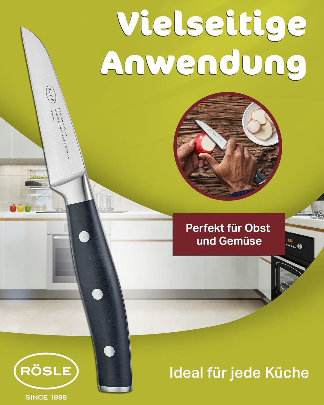 RÖSLE Gemüsemesser Tradition 9cm - Hochwertiges und scharfes Küchenmesser zum Schneiden von Obst und