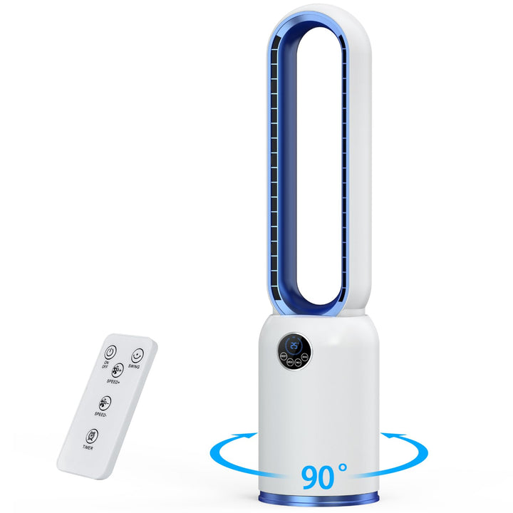 Turmventilator ohne Flügel 88cm – geräuschloser Standventilator mit 55W Motor, LED-Touchscreen & Fer