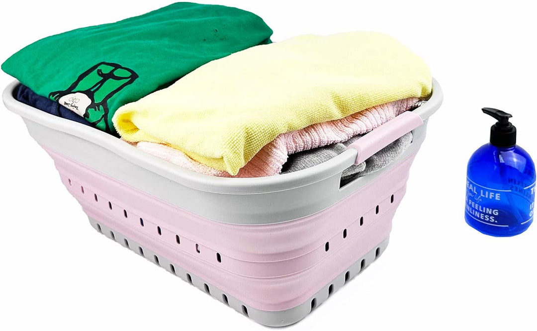 SAMMART 21L Super Mini Zusammenklappbarer Kunststoffkorb mit 3 Griffen – Faltbarer Pop-Up-Aufbewahru