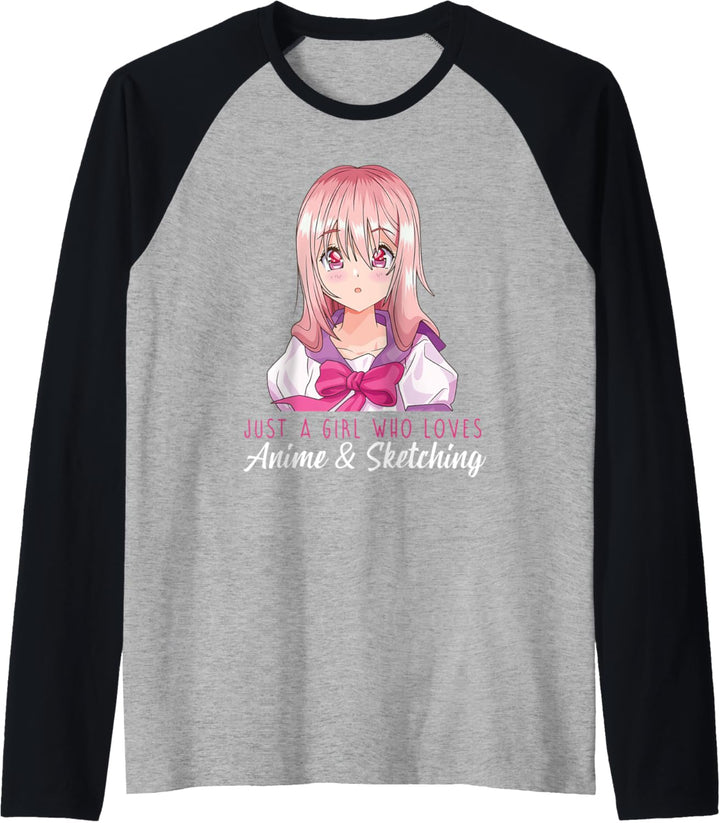 Nur ein Mädchen das Anime & Zeichnen liebt Manga Kawaii Raglan