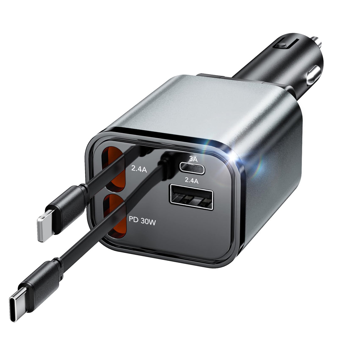 Aimtel Einziehbares Auto Ladegerät Zigarettenanzünder USB C KFZ Ladegerät Handy Ladegerät Auto Kompa