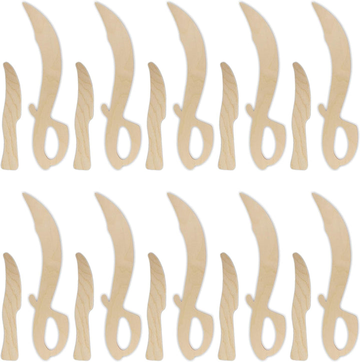 Herr Bo & Co 10x Piratensäbel und Messer als Set aus 3mm Birkensperrholz, unbehandelt, zum Selberges