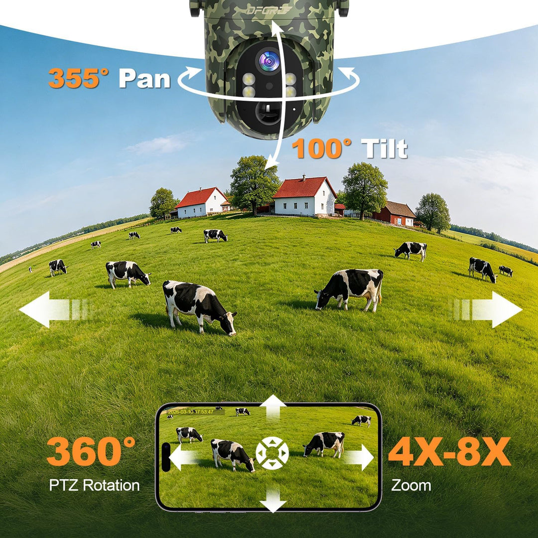 4G LTE Solar Wildkamera, kabellose Aussenkamera mit SIM und Nachtsicht | 2K PTZ, App-Fernsteuerung m