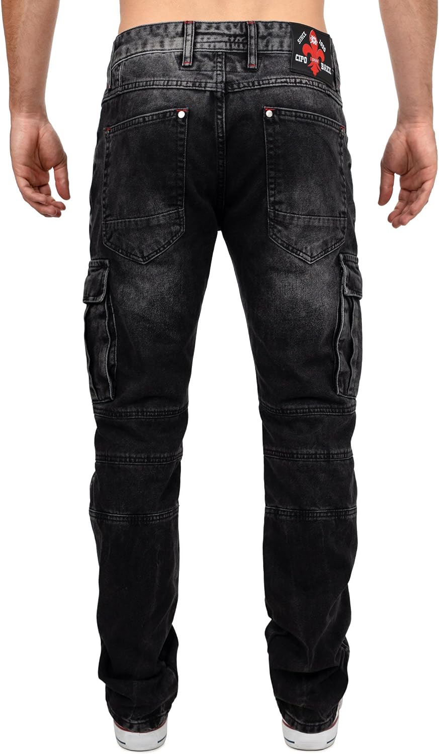 Cipo & Baxx Herren Jeans im Bikerstyle – Regular Fit oder Slim Fit | Stone Washed Denim mit Ziernäht