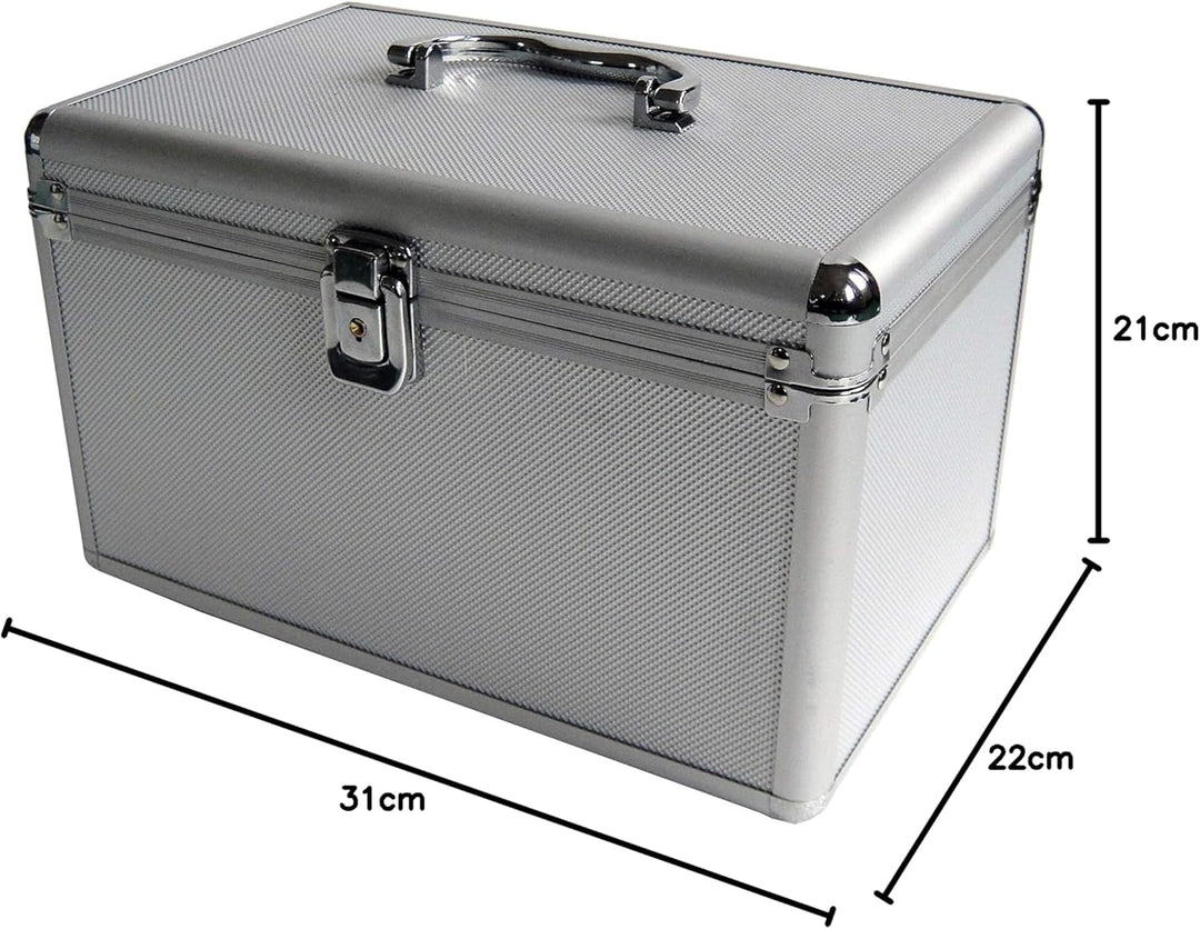 MediaRange Archivierungskoffer für 200 Discs, Aluminium-Optik, mit Einhängetaschen, silber, 18cm Sin