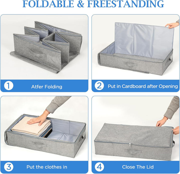 Cozary 2 Stück Unterbett Aufbewahrungsbox Stabil, Faltbare Aufbewahrungsboxen mit Deckel, 3 Griffen