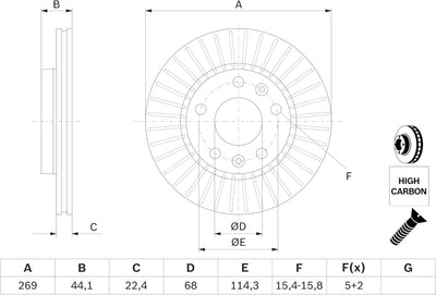 Bosch BD1609 Bremsscheiben - Vorderachse - ECE-R90 Zertifizierung - zwei Bremsscheiben pro Set