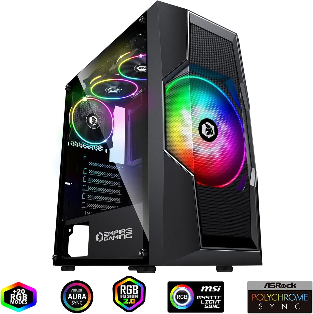 Empire Gaming - PC-Gamer-Gehäuse Onyx - ARGB Mittlerer Turm ATX, mATX, ITX - 4 adressierbare RGB-LED