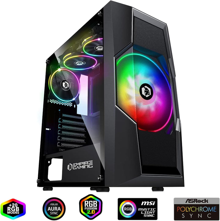 Empire Gaming - PC-Gamer-Gehäuse Onyx - ARGB Mittlerer Turm ATX, mATX, ITX - 4 adressierbare RGB-LED