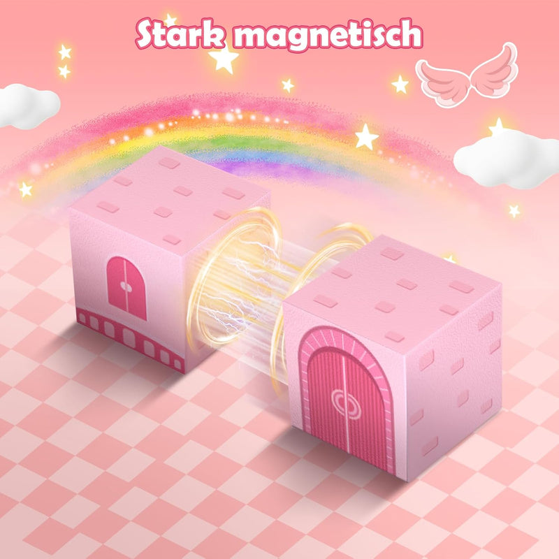 PINKCAT Magnetische Bausteine - Rosa Schloss Magnete Bausteine Spielset, Magnetischer Spielzeugbaust