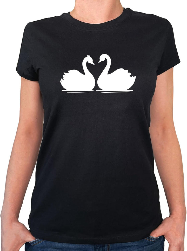 Huuraa Damen T-Shirt Schwan Pärchen Bio Baumwolle Fairtrade Oberteil Grösse XS-XXL mit Motiv für all