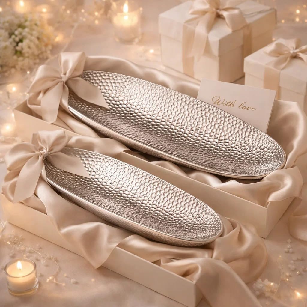 DRULINE 2er-Set Dekoschale Silber Obstschale modern Keramikschale Tisch-Deko Silber Hochzeitsdeko Si
