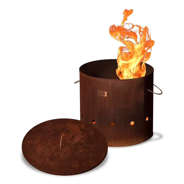 Industrielle Feuertonne - Cortenstahl Und Edelstahl - L / XL - Ideal Für Den Einsatz Im Garten, Balk