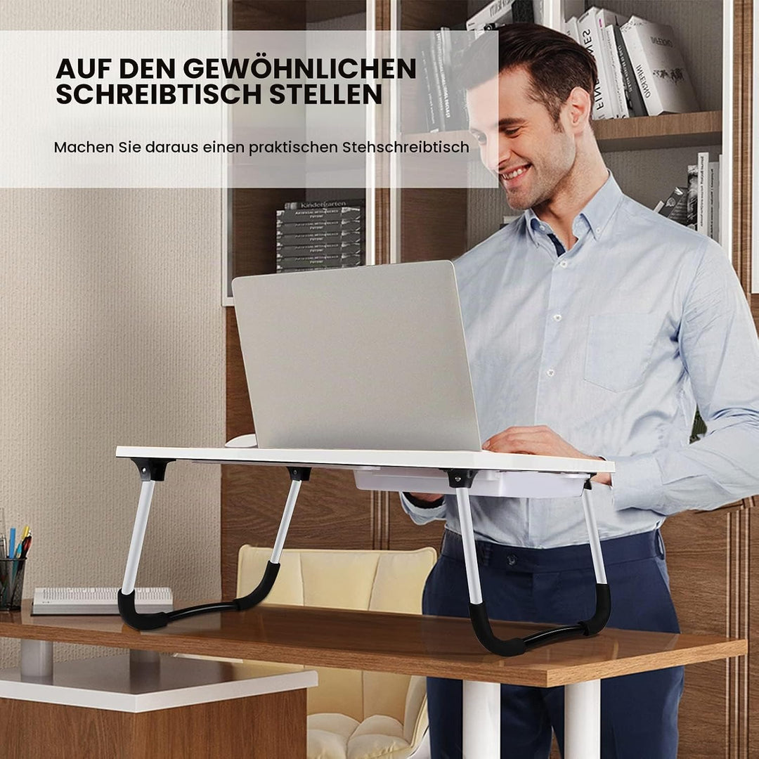 A3A ACADGQ Laptoptisch, Laptop Betttisch Klappbar, Notebook Tisch mit 4 USB-Ladeanschluss, Schublade