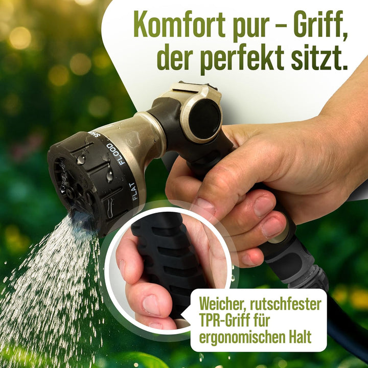 rainfactory Düse für Gartenschlauch [Sprühkopf mit 7 Modi] Gartenbrause mit kühlender Funktion | Bra