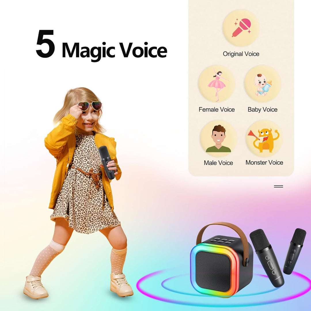 Mini Karaoke Maschine Kinder mit 2 Mikrofonen, tragbar Kinder Mikrofon Geschenk 3-12 Jahre, Kindermi