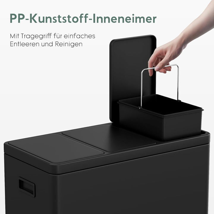 Clevich Mülltrennsystem 3×15L aus Stahl, Mülleimer 3 Fächer mit farbcodierten Pedalen, Abfalleimer m