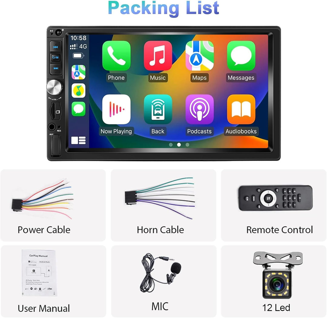 Podofo Autoradio 2 Din mit Apple CarPlay, Android Auto und Bluetooth, 7 Zoll Auto Stereo Radio mit H