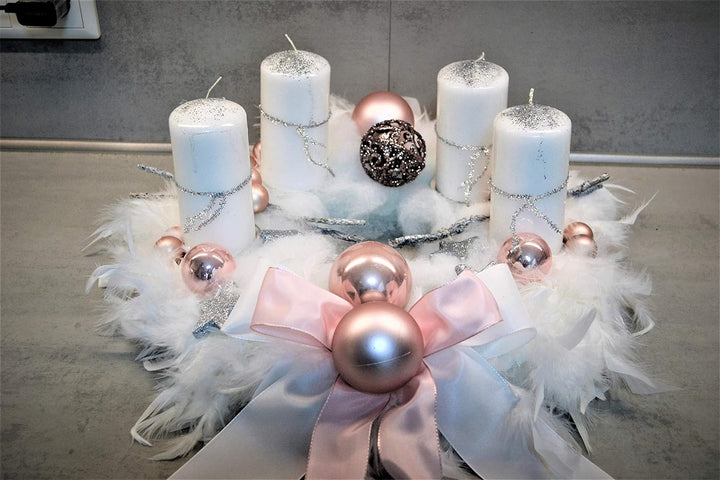 Adventskranz weiss rosa 40 cm künstlich Weihnachten Adventsgesteck Deko