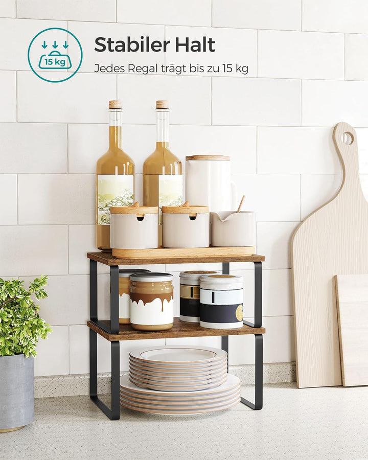 SONGMICS Gewürzregal, 2er Set, Küchenregal, Küchen-Organizer, erweiterbar, Gewürzhalter, stapelbar,