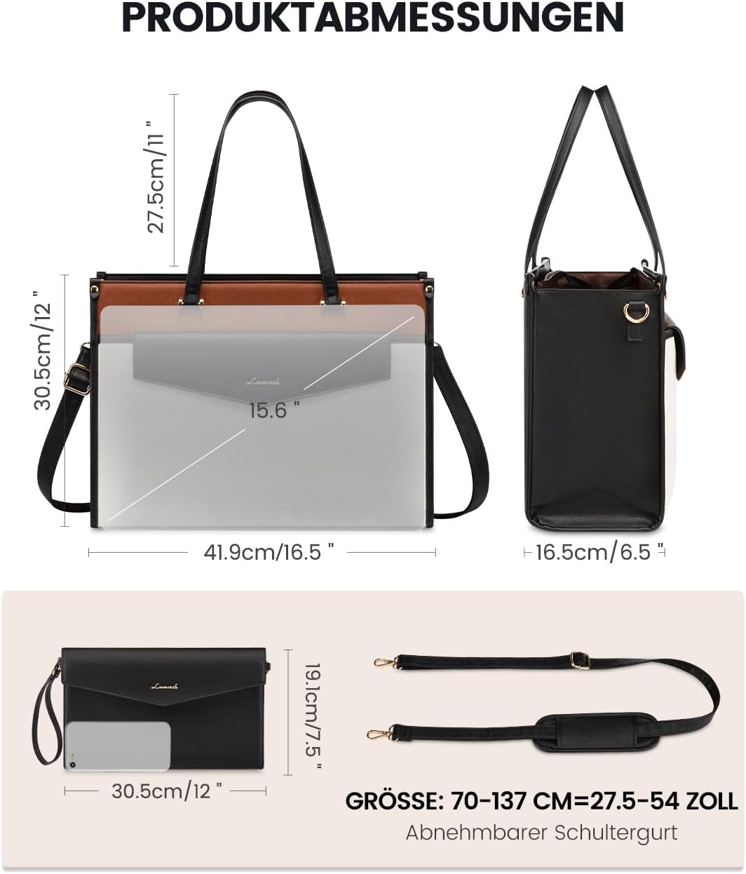 LOVEVOOK Laptoptasche Damen 17,3 Zoll, Wasserdicht Arbeitstasche Handtasche Gross Shopper Business A