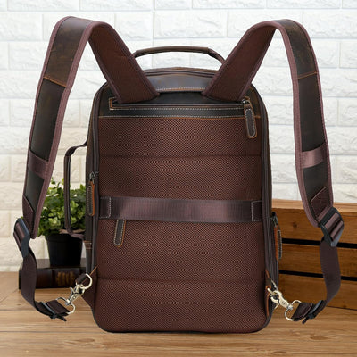 TIDING Laptop Rucksack Herren Leder Schulrucksack für 15.6 Zoll Laptoptasche Erweiterbar Gross Reise