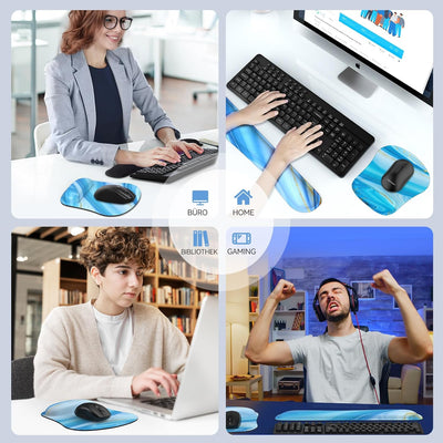 TECKNET Mauspad mit Handauflage, Gelkissen Mousepad und Ergonomische Memory Foam Tastatur Handgelenk