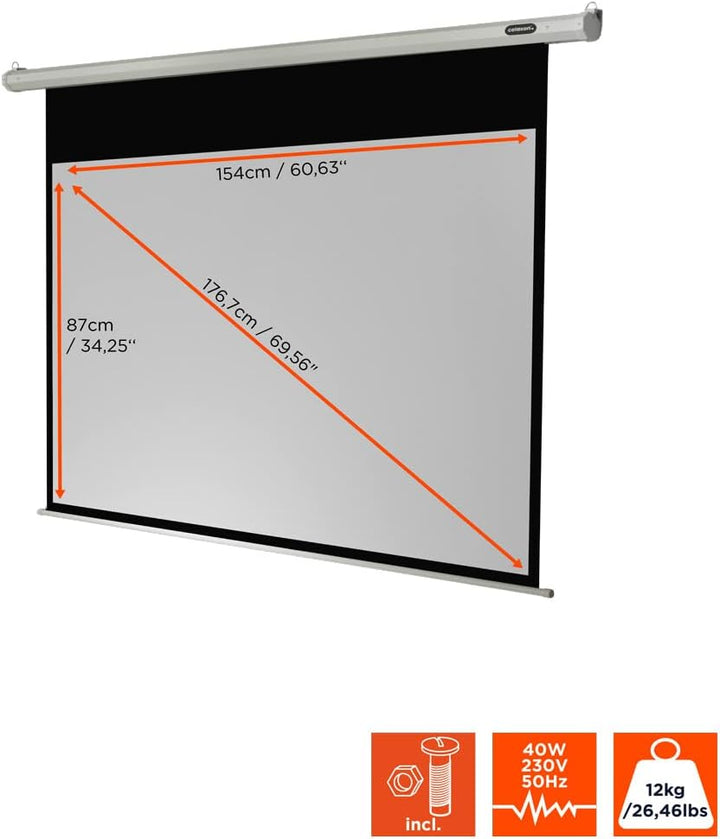 celexon Economy Motor-Leinwand 70" | 160x90 cm 16:9 | elektrische 4K,Full-HD Beamer-Leinwand für Bür
