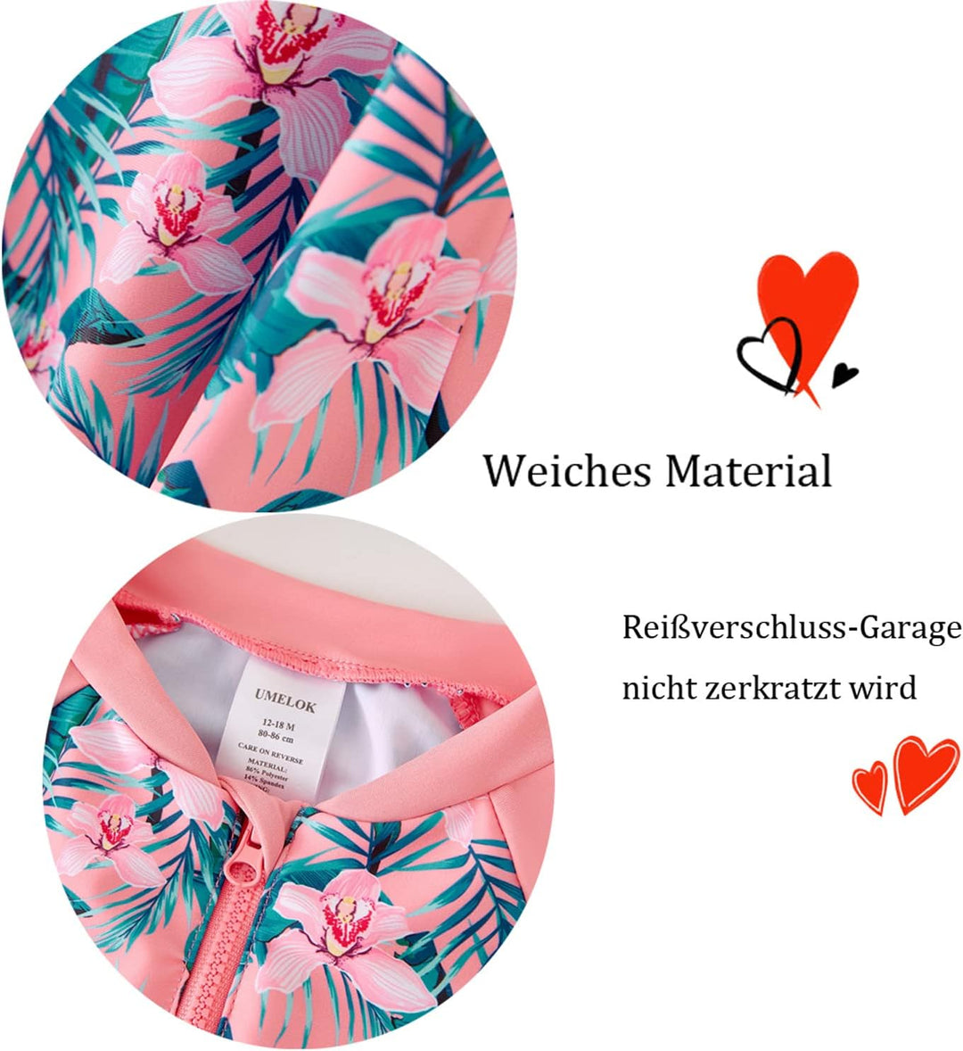 UMELOK Baby Badebekleidung Mädchen Badeanzug mit Sonnenhut UV Schutz 3-6 Monate Tropische Pflanze, R