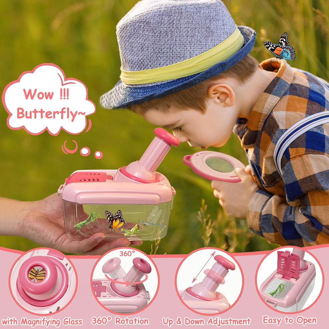 Entdecker Set für Kinder ab 4, Forscherset für Kinder, Insektenbox mit Drehbar Lupe, Kinderlupe, Ins