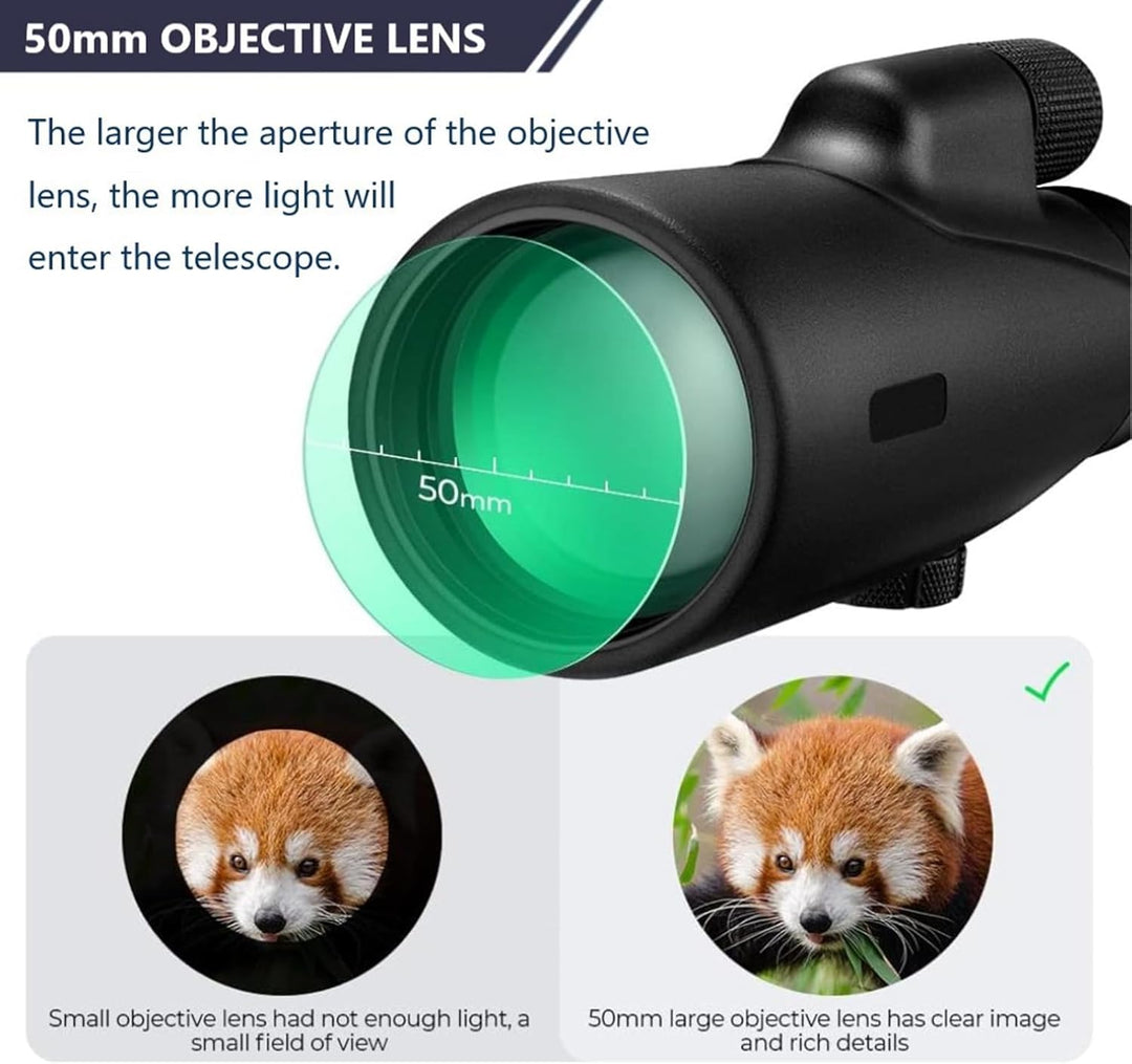 Monokular Teleskop, 12x50 Monoculars,mit BAK4-Prisma und FMC-objektiv, mit Smartphone Halterung stat