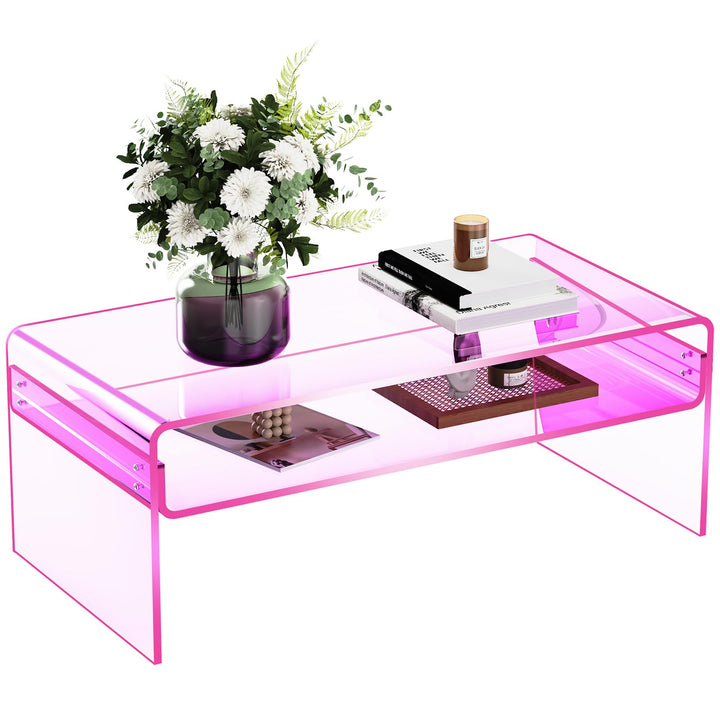 Acryl Couchtisch, Durchsichtig Acrylglas Couch Tisch für Wohnzimmer, Rosa, 80 x 50 x 38 cm Rosa 80 x