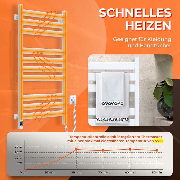 Elektrischer Handtuchhalter White Velvet Largo 500x1000 mit Sensor Rechts - Elegante Weisse Oberfläc