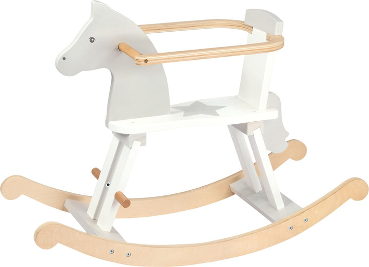 goki 53933 Schaukelpferd, 78 x 30,5 x 57 cm, Holz, klassisches Kinder-Schaukelpferd, mit Rückenlehne