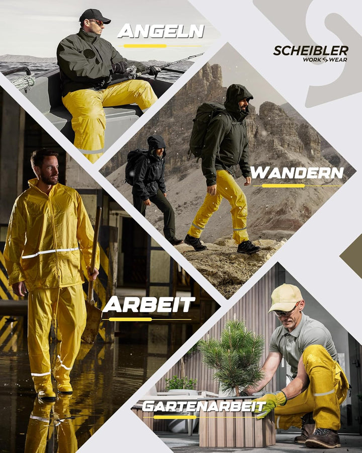 Scheibler Workwear – Basic Regenhose Herren – Outdoor Hose mit Gummizug & Reflektoren – Wind- & wass