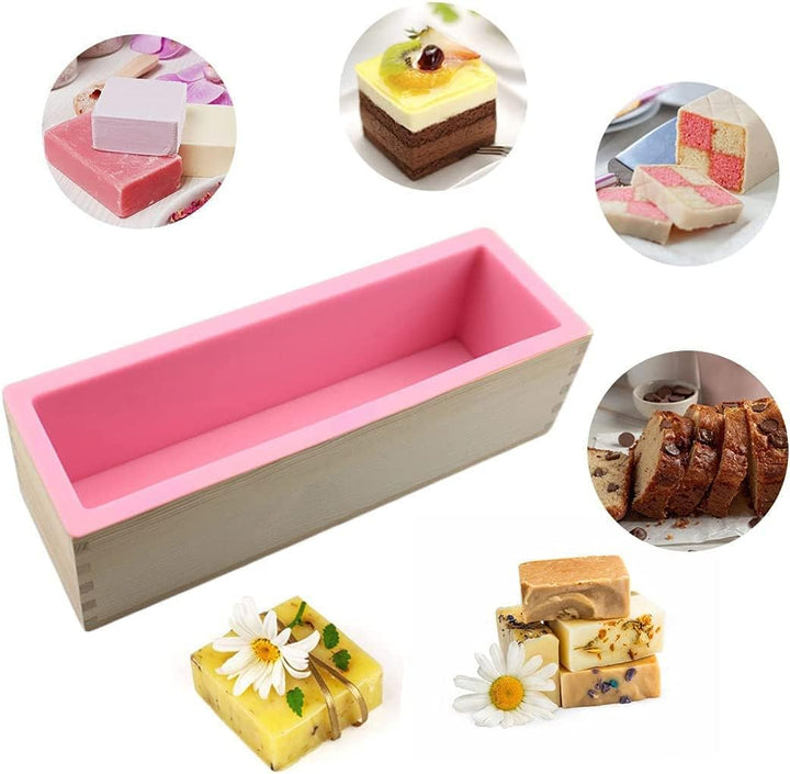 Seifenformen Silikon, 900ML DIY Seifen Silikonform Set, Seifenform mit Holzbox und Deckel, perfektes
